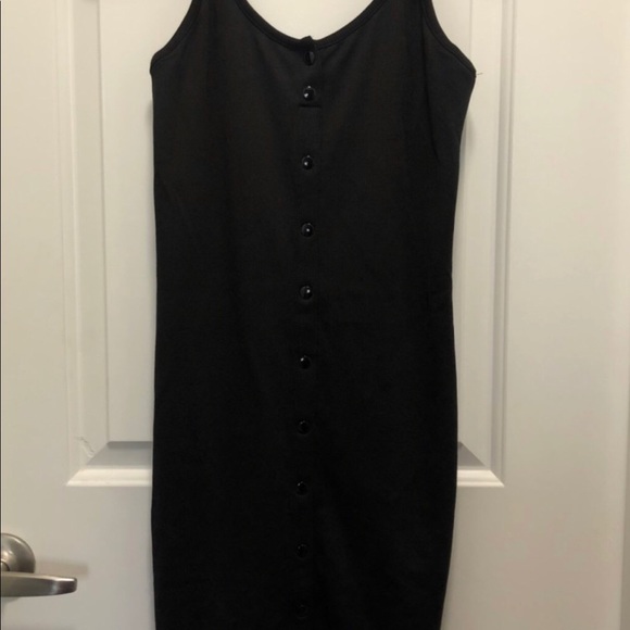 Black Button Front Mini Dress - Picture 2 of 5